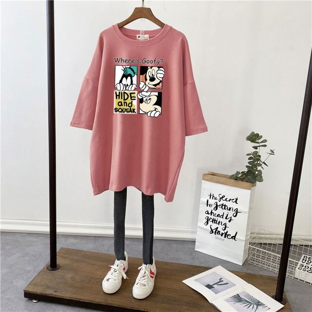 Picture of Pregnant Women's Summer Top T-shirt Mid-length Pure Cotton Short-sleeved Pregnant Women's T-shirt Loose plus size Korean Fashionable Base Shirt for Summer