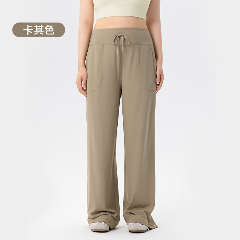 Picture of Loose wide-leg pants for plus-size women, concealing flesh and slimming pear-shaped figure, casual pants with high waist pockets, straight-leg sports pants