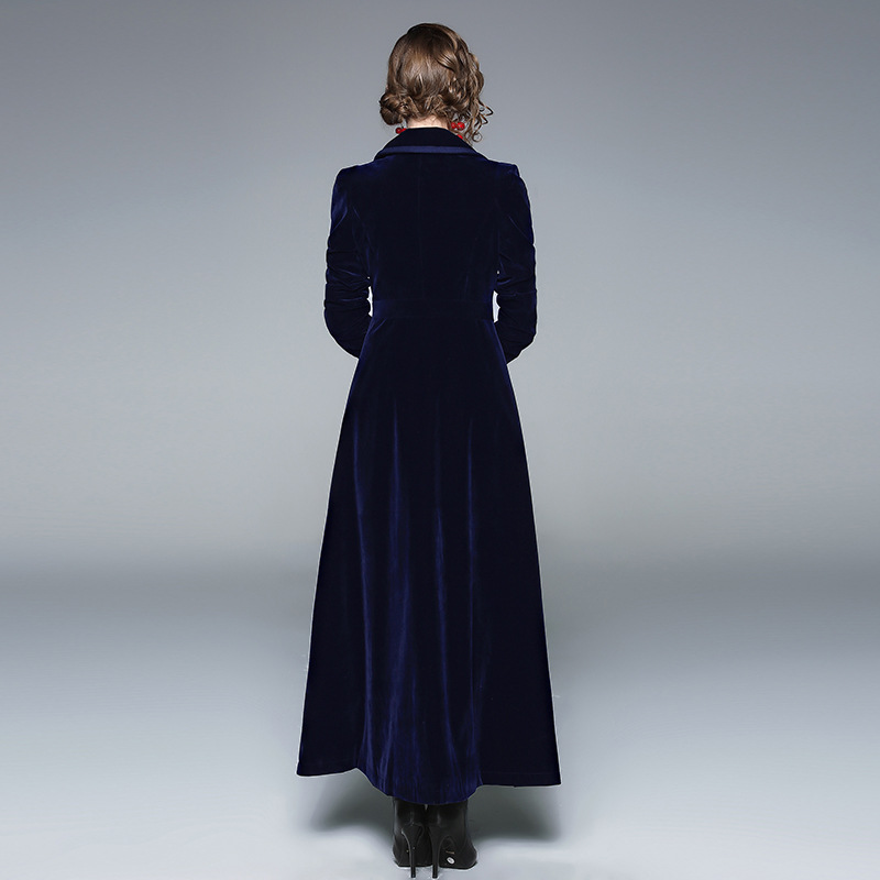 Picture of Blue Velvet Coat Autumn and Winter Fashion Elegant Dress Collar Professional Thickened Long Texture Windbreaker Cross-border Women's Clothing