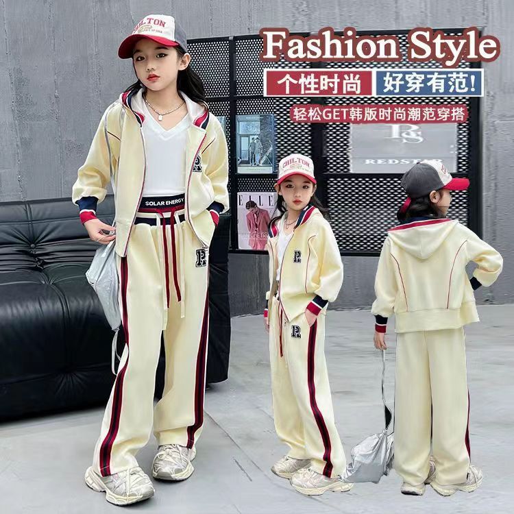 Korean girls spring suit explosions 2025 new children's foreign-style hooded sweater big children's fashion sports two pieces
