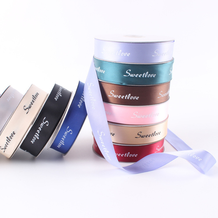2.5cm English Printing Color Ribbon Flower Bow Ribbon Ribbon Flower Package Flower Gift Wrapping Strap