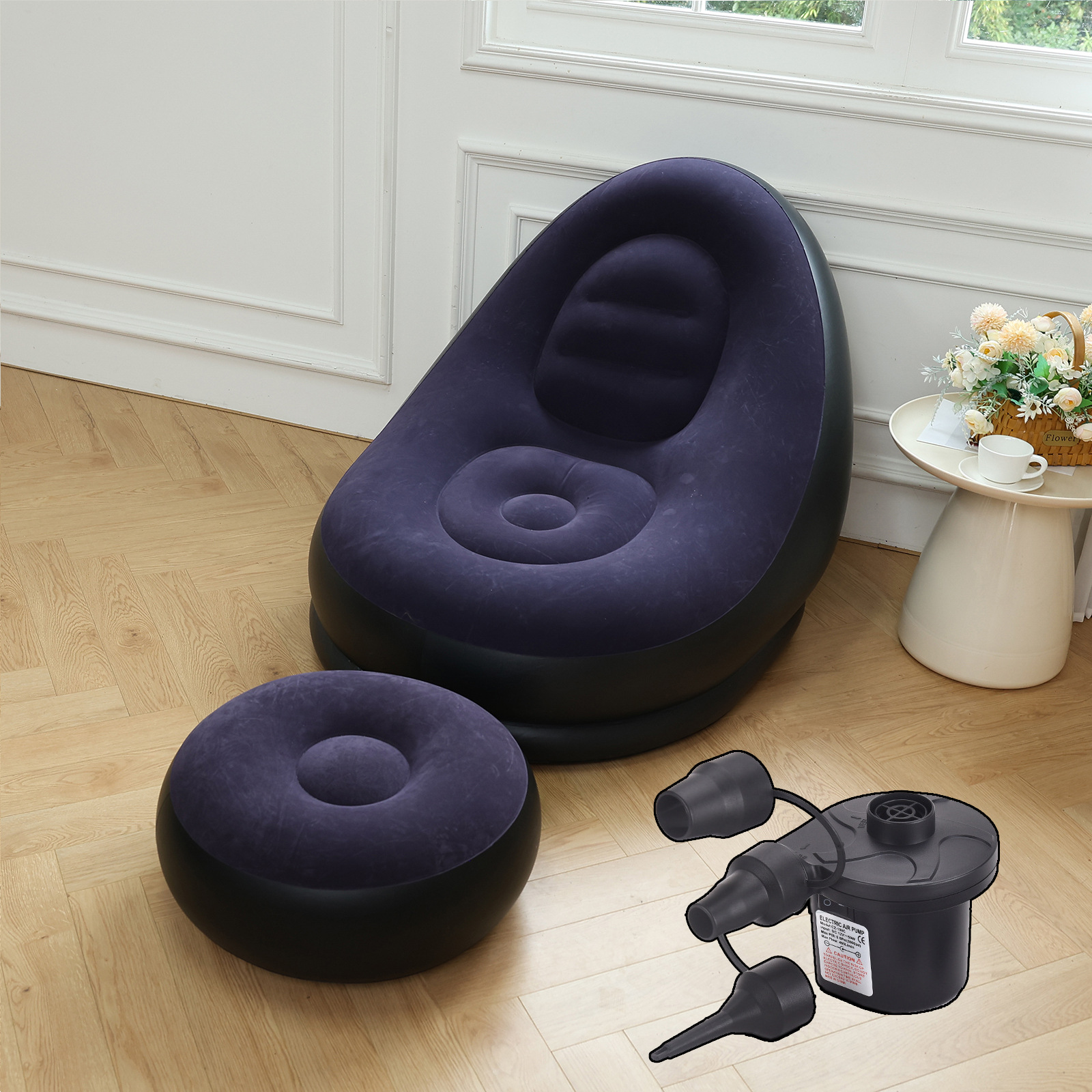 Picture of Adult Inflatable Lazy Sofa Two-piece Set with Pedal Macaron Flocking Sofa Recliner Leisure Inflatable Sofa