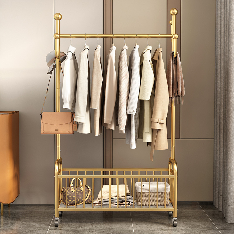 Freestanding Clothes Rack for Bedroom, Movable with Wheels, Household Living Room Trendy Light Luxury Drying Rack, Simple Clothes Rack