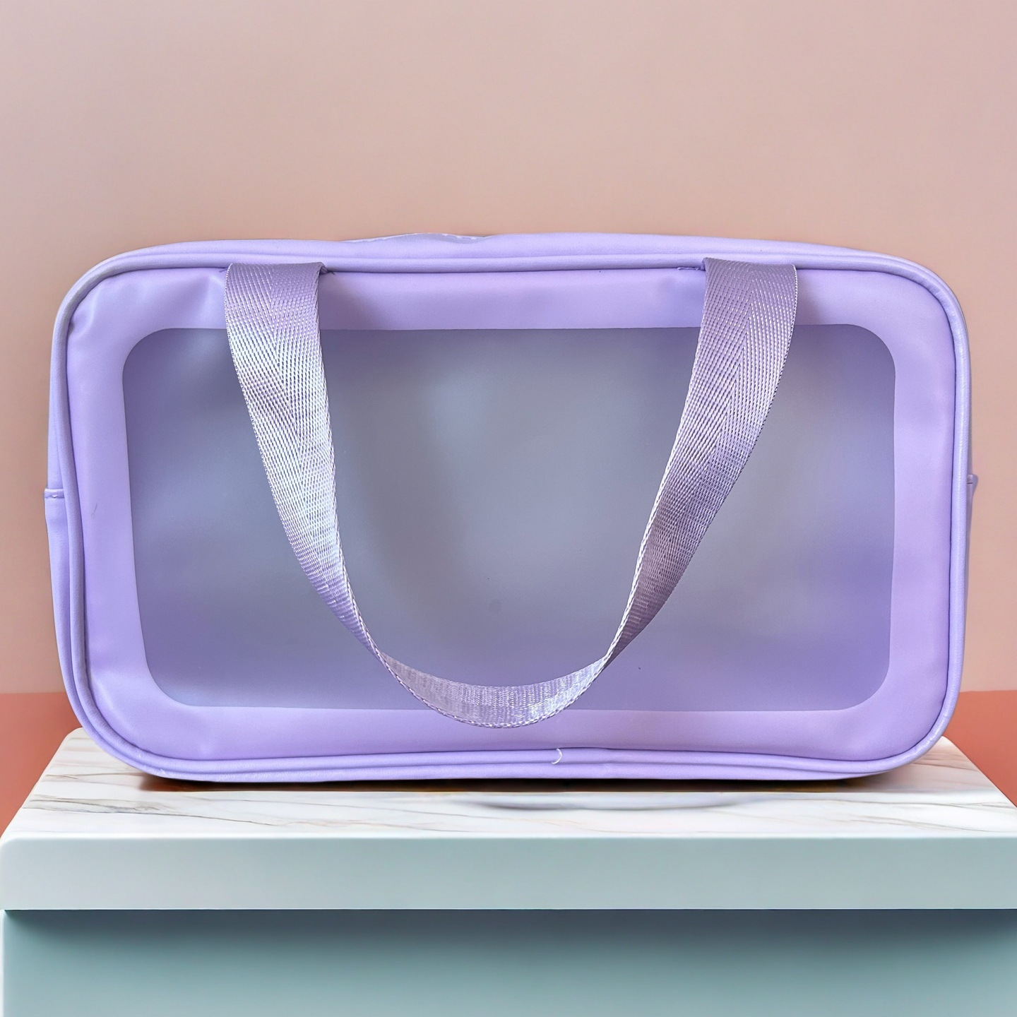 Picture of Transparent Cosmetic Bag PVC Wash Bag Three-Piece Set Translucent PU Frosted Bath Swimming Large Capacity Storage Bag for Women