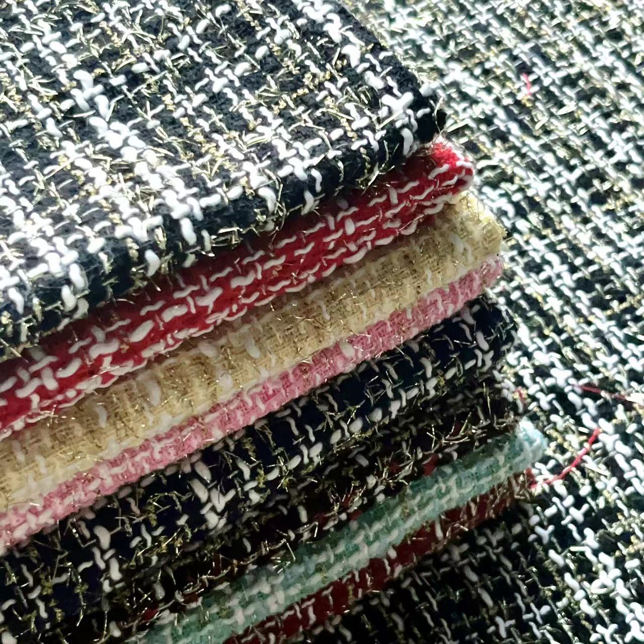 Spot small fragrant style bright silk plaid women's clothing coat tweed wool fabric luggage waistcoat fabric