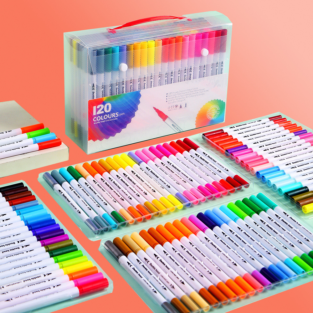 Picture of Children's brush water-based soft head double watercolor pen color washable soft head pen set