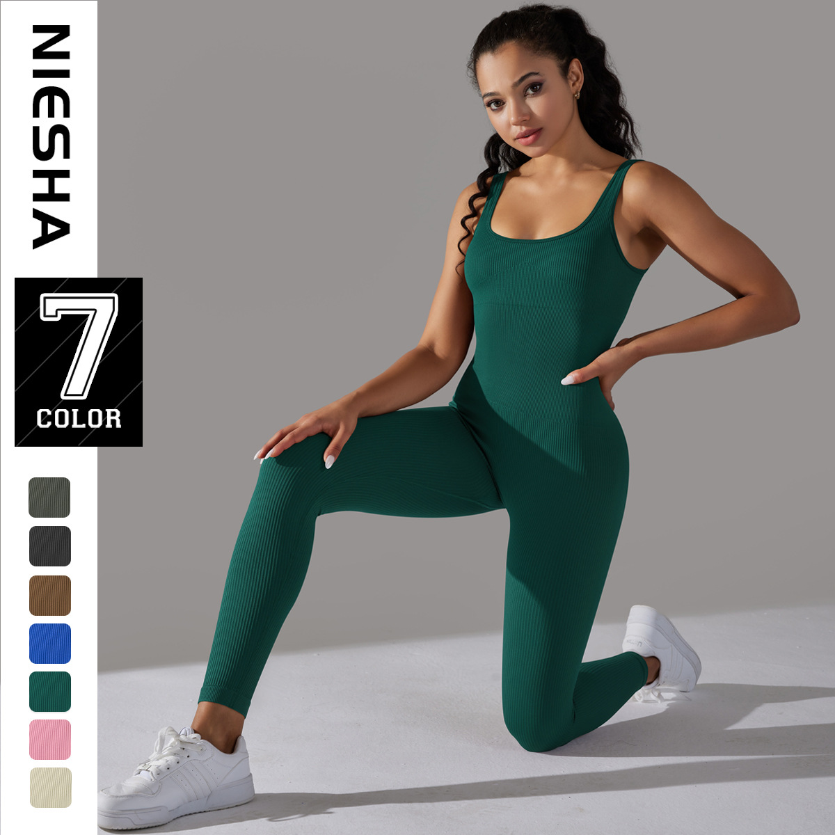 Spring European and American Internet celebrity seamless thread one-piece yoga clothes dance belly contracting slim sports stretch tight jumpsuit
