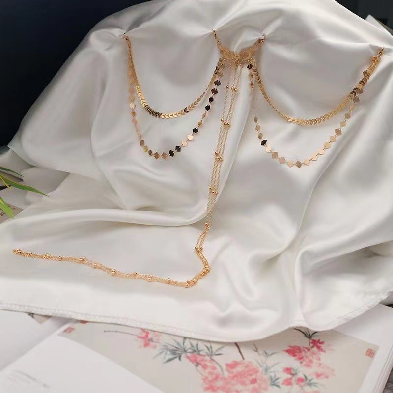 Antique Style Super Immortal Long Tassel Pressured Breast Hanfu Waist Front Pressurable Step Pendant Foreign Style Pearl Tassel Waist Chain Accessories