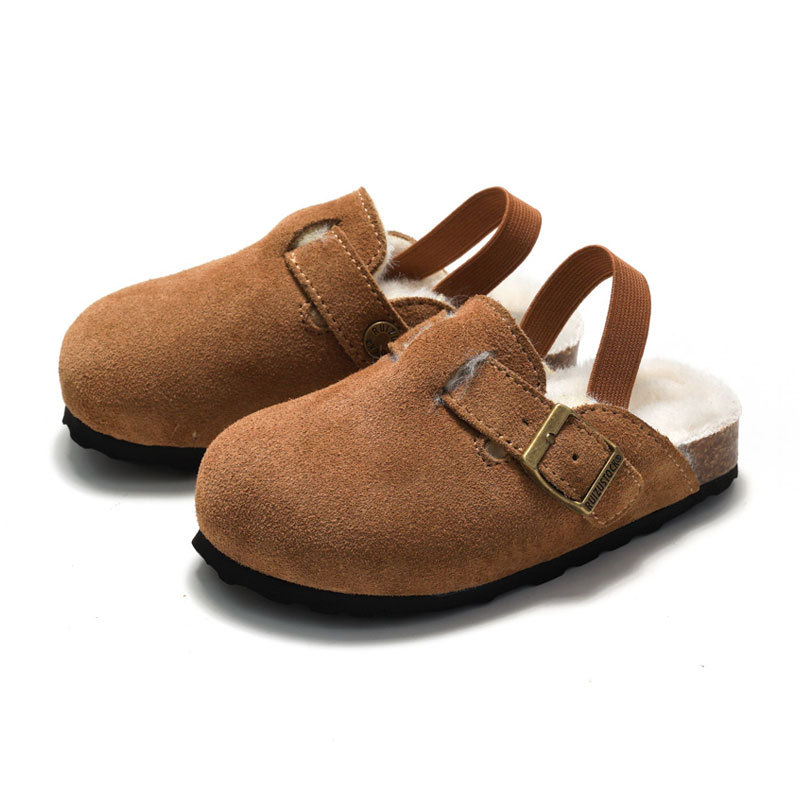 RUIZUSTOCK Winter New Children's Cork Sandals Cotton Boys' Cotton Shoes Warm Women's Outdoor Cowhide