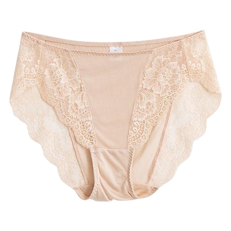 Tangge Mulberry Silk Women's Underwear Mid-waist Lace Sexy Summer Thin Breathable Silk Briefs Underwear Women's Underwear