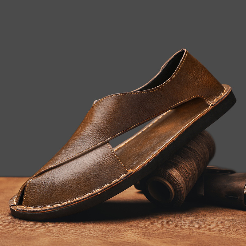 Cross-border Hot-selling plus size Sandals Summer New Men's Shoes Breathable Cowhide Slip-on Men's Driving Lazy Shoes