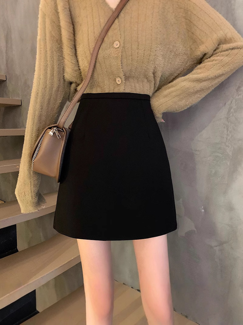 Small High Waist Slim A- line Hip Skirt Short Skirt Korean Solid Color All-match Woolen Skirt Autumn and Winter Women's New Arrival