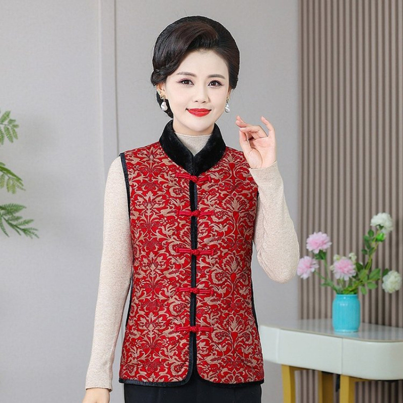 Picture of Middle-aged and Elderly Mother's fleece-lined Vest Women's Autumn and Winter New Chinese Style National Style Thickened Warm Waistcoat Vest for Elderly