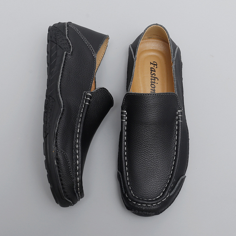 Spring and Autum New Outdoor Men's Shoes Cross-Border Hot-Selling Large Size Genuine Leather Men's Driving Lazy One-Legged Beanie Shoes