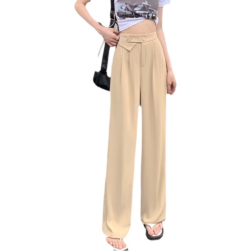 Design Sense Vertical Suit Pants Women's Spring and Summer Korean Style 2023 New High Waist Slimming Loose Wide Leg Straight Pants