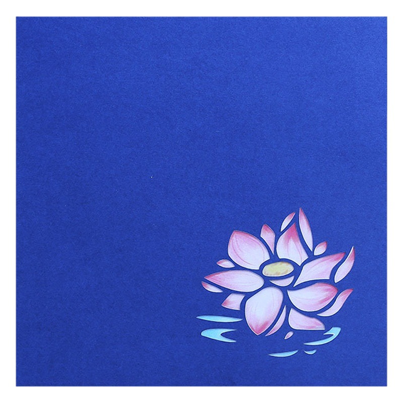 3D three-dimensional lotus greeting card hollow paper carving flower birthday wish thank you card holiday blessing handmade