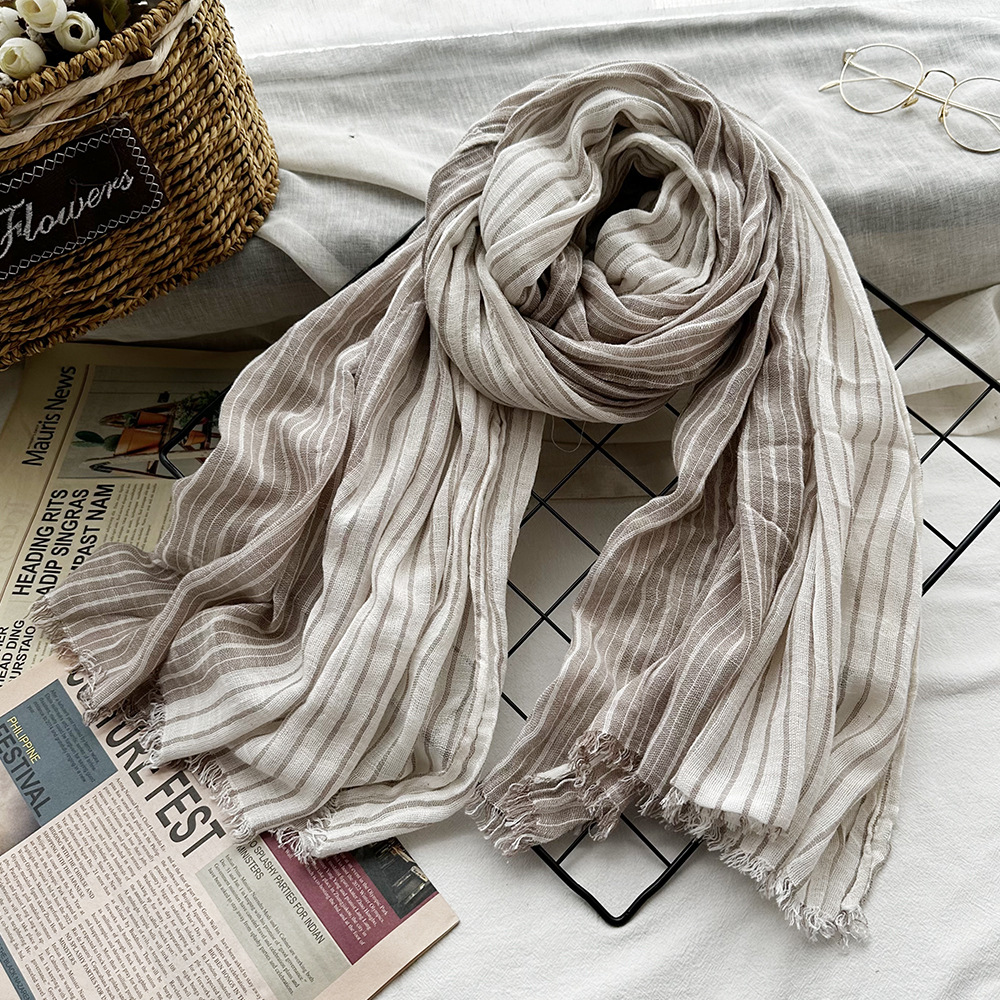 Picture of Amazon Hot Autumn New European and American Striped All-match Silk Scarf Women's Artistic Foreign Style Shawl Men's Cotton Scarf