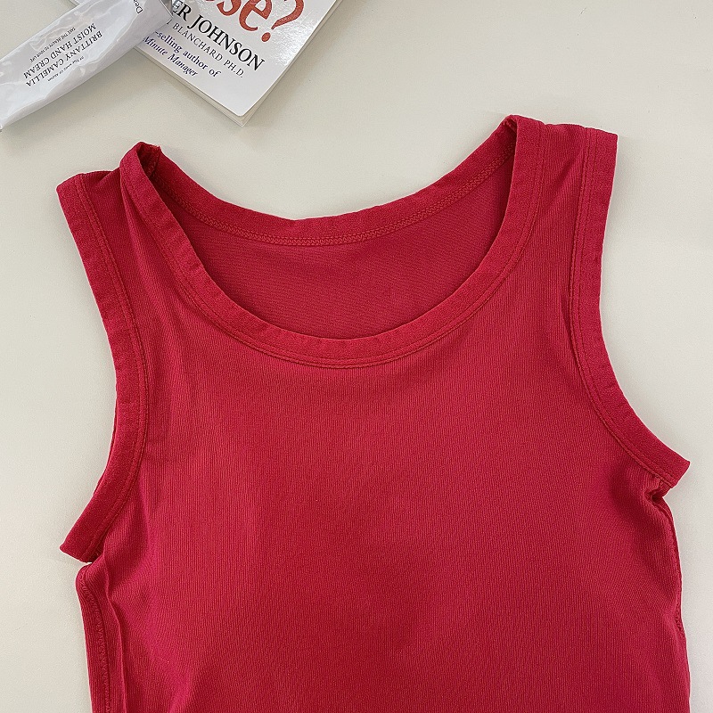 Picture of Women's wide-shoulder solid color vest with chest pad fixed Cup slim fit comfortable inner wear beauty back outer wear sleeveless bottoming top