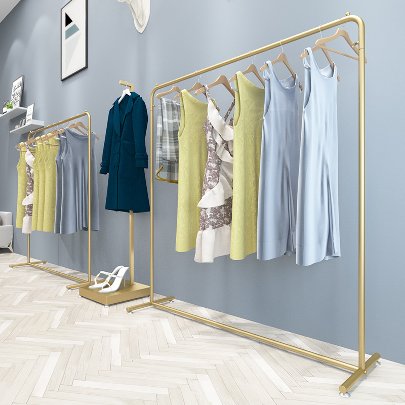 Clothes Hanger Floor-Standing Clothing Store Display Rack Women's Clothing Shelf Internet Celebrity Clothes Hanger Manufacturer Wholesale Gold Clothes Display Rack