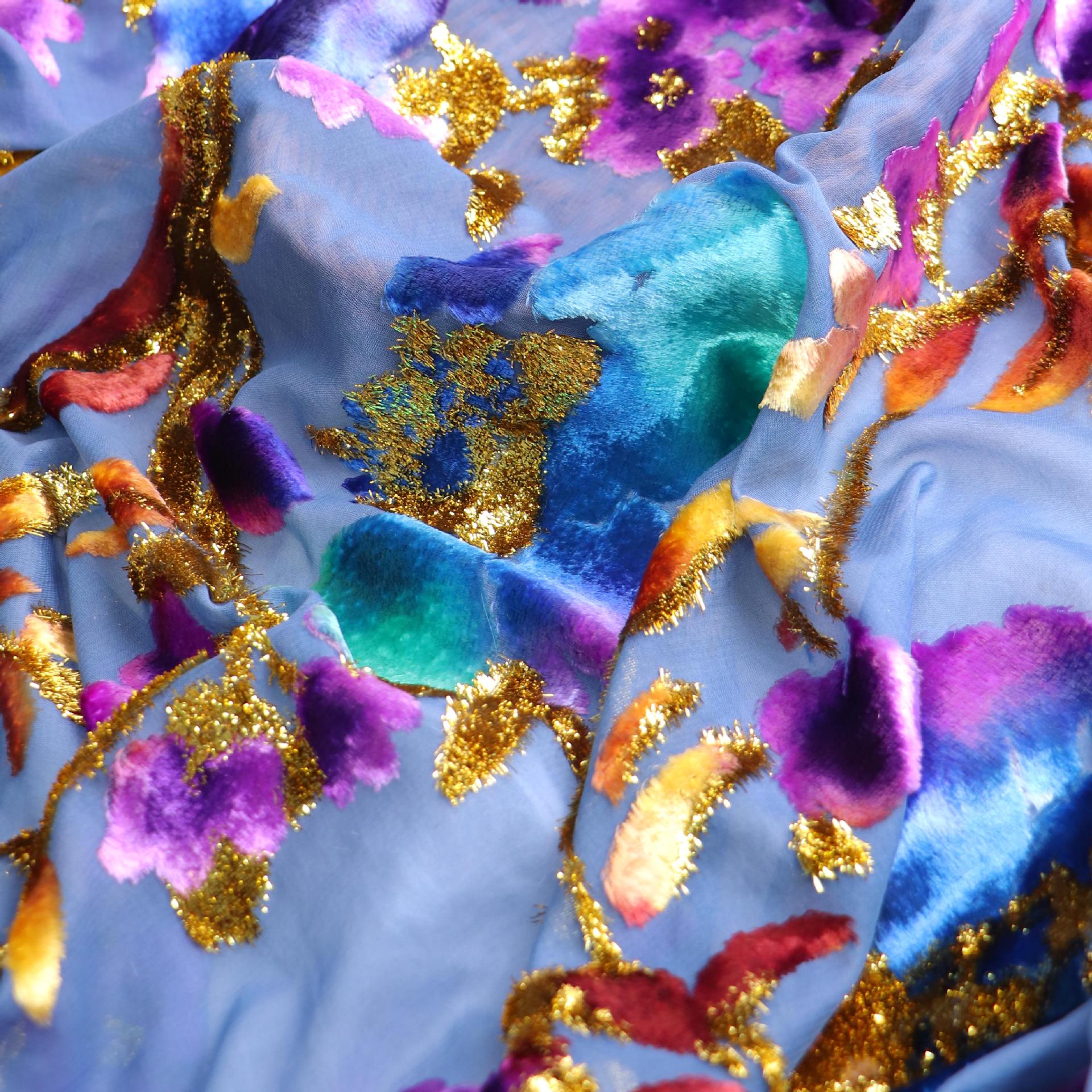 Factory Wholesale Direct Sales Woven Velvet Jacquard Positioning Hand-Painted Fabric High-Definition Dress Dress Cheongsam Fabric
