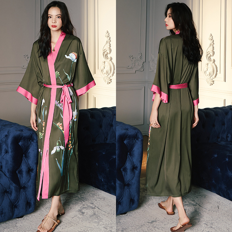 Picture of Yaoting Satin Printed Pajamas for Women Summer Large Size Accessible Luxury Three-Quarter Sleeves Cool Long Nightgown Home Wear Women Wp2669