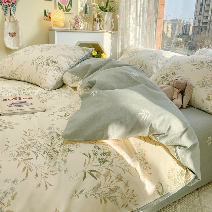 ins pastoral 60 long-staple cotton bed four-piece cotton autumn fresh quilt cover fitted sheet cotton three-piece set 4