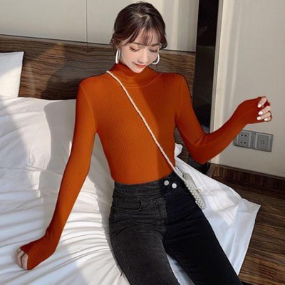 Picture of Autumn and Winter 2025 New Turtleneck Sweater Solid Color Long Sleeve Top Slim-fit Knitted Shirt Base Shirt Women's Styky Ins Trendy