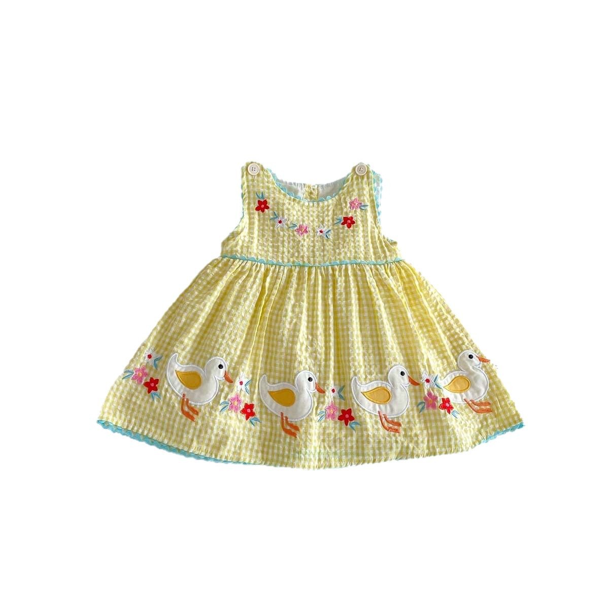 Picture of Children's Wear Girl's Summer dress Cute Cartoon Duck Vic Skirt Baby's Western Style Embroidered Princess Paid Dress