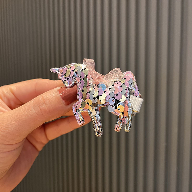 Picture of Cartoon Children's Hair Accessories Korean Color Sequins Unicorn Girls Hairpin Princess Birthday Headwear Liu Haihai Clip