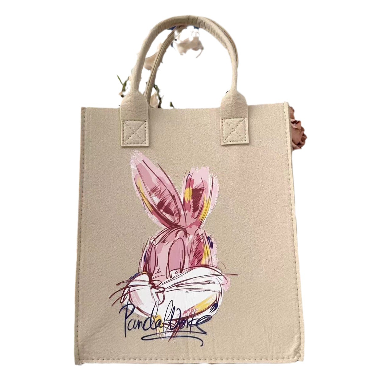 Ins Tote Bag Cartoon Felt Bag Printed Tote Bag Large Capacity Advertising Gift DIY Double-Sided Creative Hand-Painted