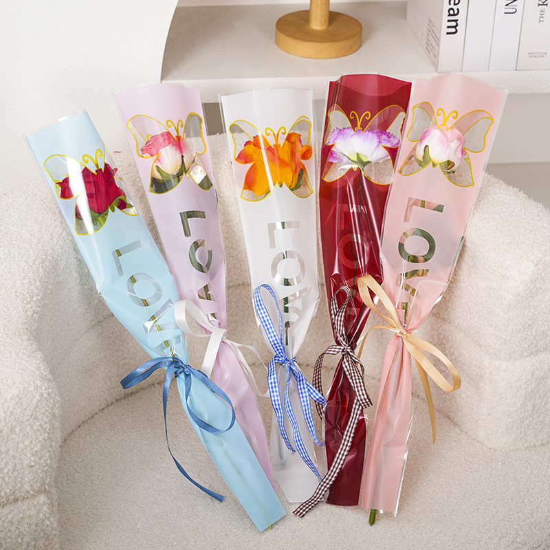 Butterfly Single Bouquet Bag 520 Flower Packaging Bag Rose Bag Cellophane Mother's Day Flower Shop Floral Supplies