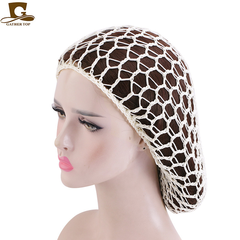 Picture of Women's Handmade Crocheted Braided Net, Mesh Pocket, Mesh Plate Hair Hat, Nightcap, Retro Bow, Retro Style