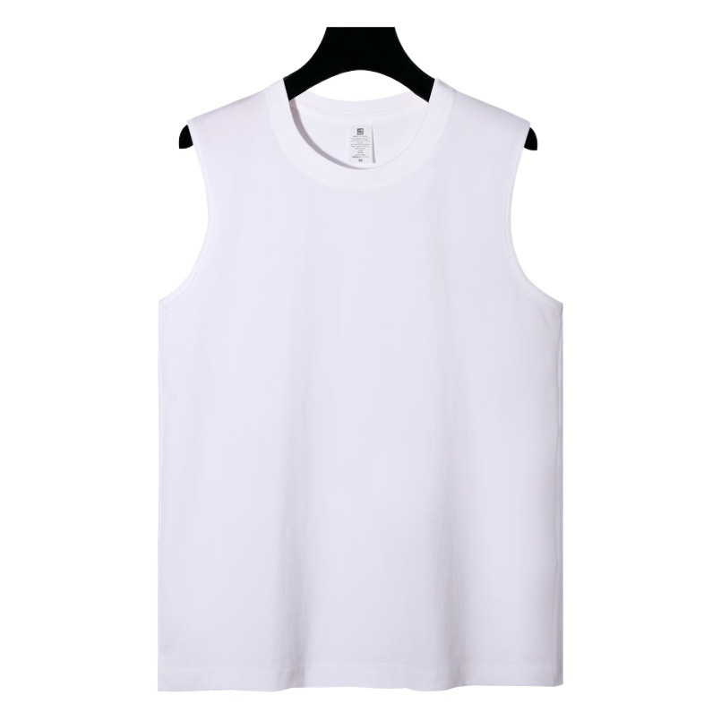 Heavy Fitness Vest Loose Round Neck Waistcoat Sleeveless T-shirt Cotton Top White Short-sleeved T-shirt