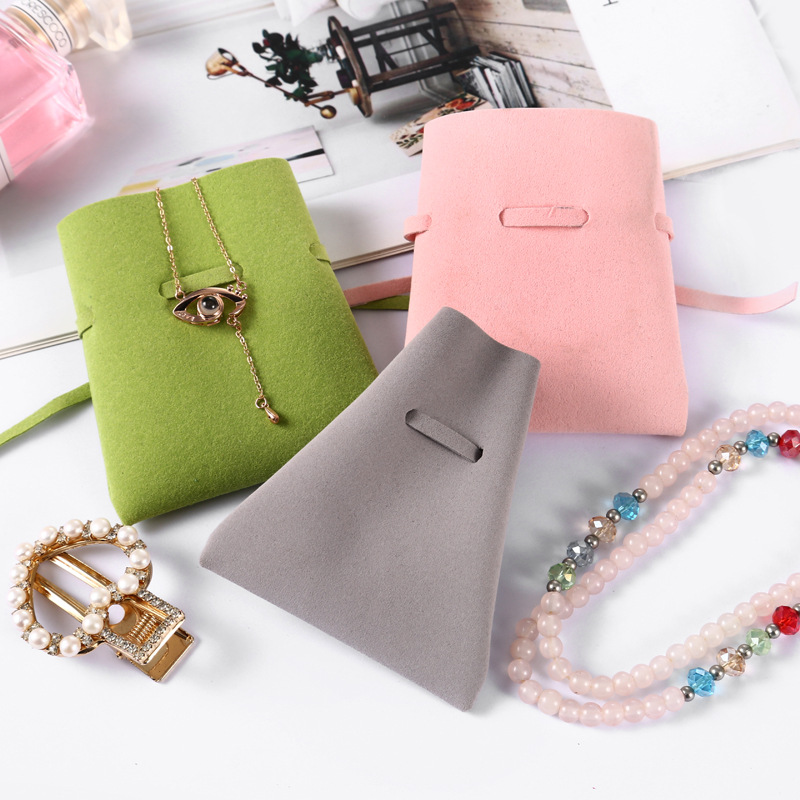 High-grade Pink Microfiber Leather Jewelry Jewelry Bag Flap Drawstring Bag Scratch-resistant Ring Necklace Storage Small Bag