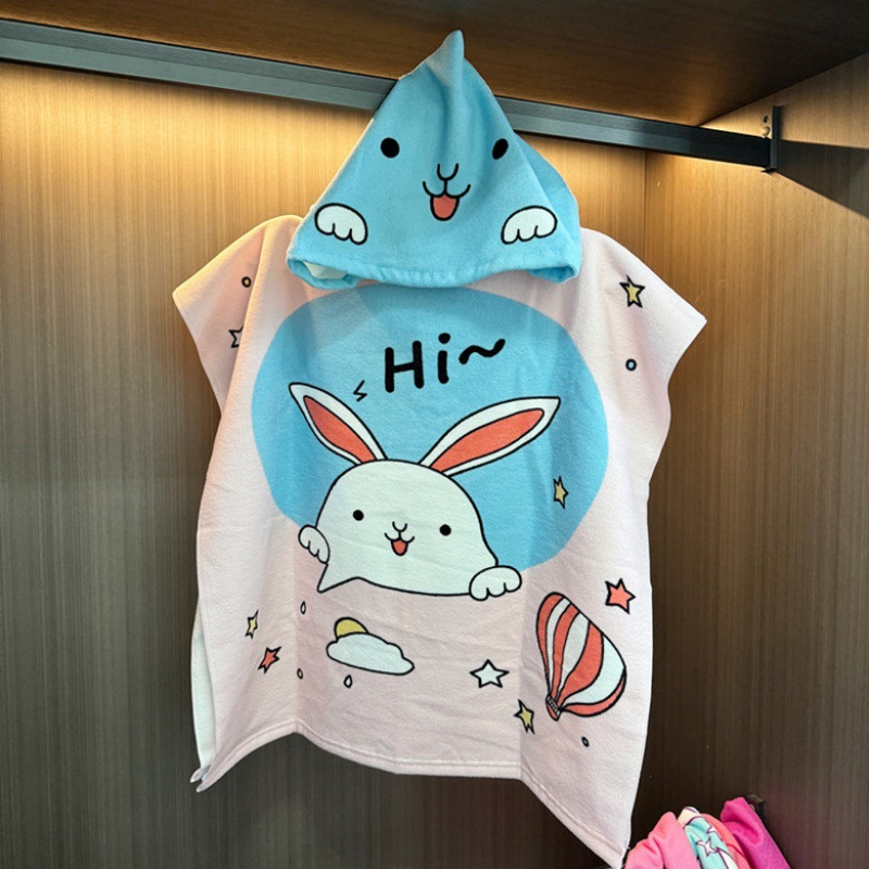 Picture of Children's Bath Towel Hooded Poncho Bathrobe Super Soft Wearable Baby Absorbent Towel for Boys and Girls Swimming