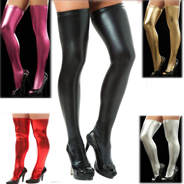 Producing Source Sexy Lingerie Manufacturer Ready Stock Wholesale Patent Leather Socks Thigh Socks Imitation Leather Pants