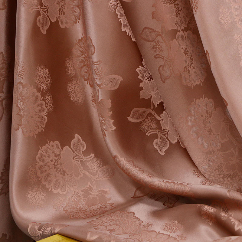 Rose Brick Red Silk Mulberry Satin Jacquard Fabric Cheongsam Hanfu Horse Face Dress New Chinese Style National Style Fabric