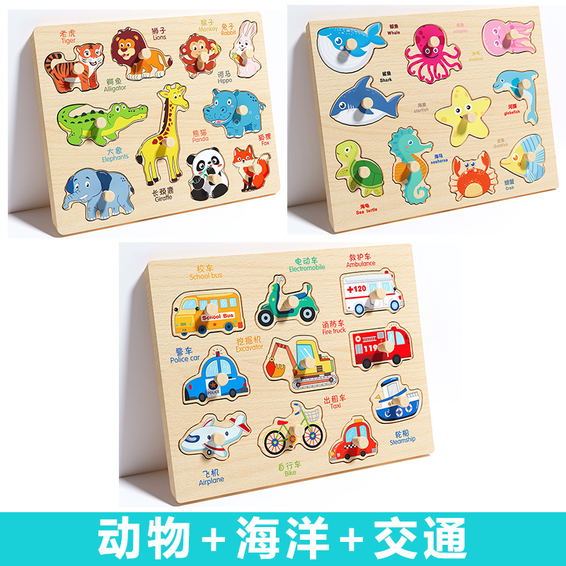 Picture of Infant Hand Scratching Board Stereo Puzzle Kidsren's Montessori Early Education Educational Wooden Building Blocks Toy Shape Matching Panel