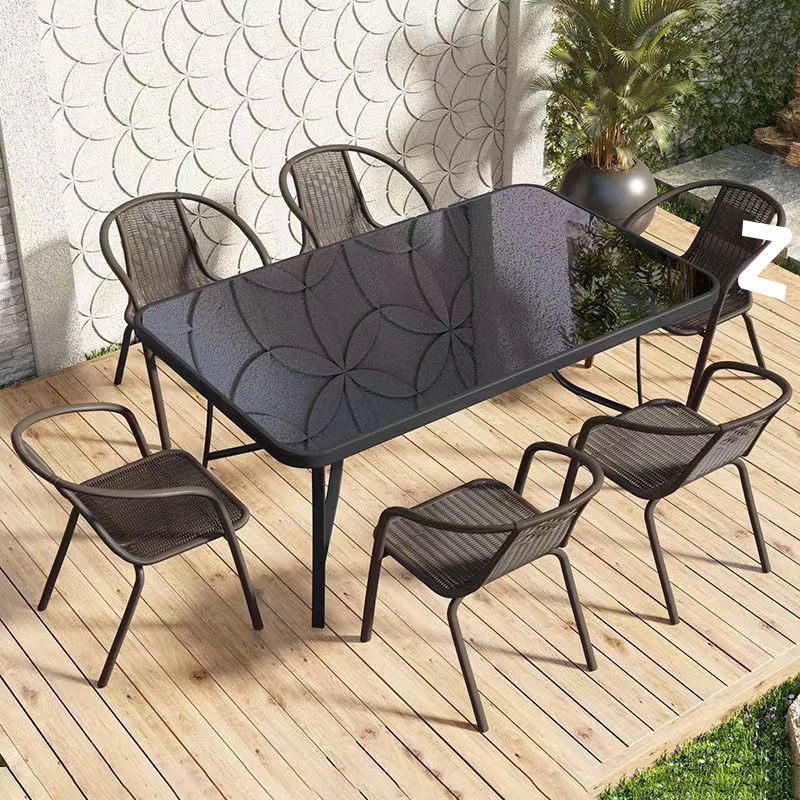 Outdoor Table and Chair with Umbrella Combination Courtyard Open-Air Garden Table and Chair Three-Piece Set Home Outdoor Leisure Balcony Folding Table
