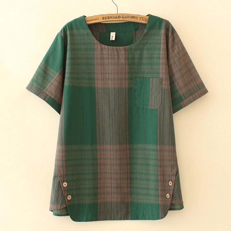 Picture of Large Size Plaid Suit Women's Summer New All-match Loose Lazy Style Casual Short-sleeved Top Wide-leg Pants Two-piece Set