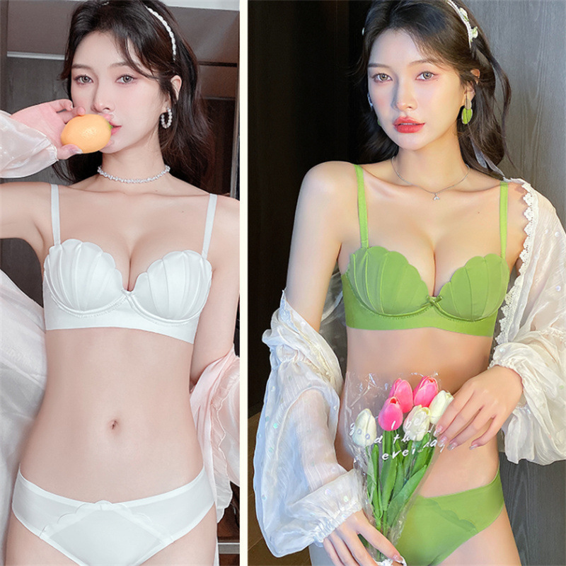 Shell Cup Sexy Underwear Women's Small Chest Push-up Non-steel Rings Breast-closing Adjustable Girls' Bra suit bra