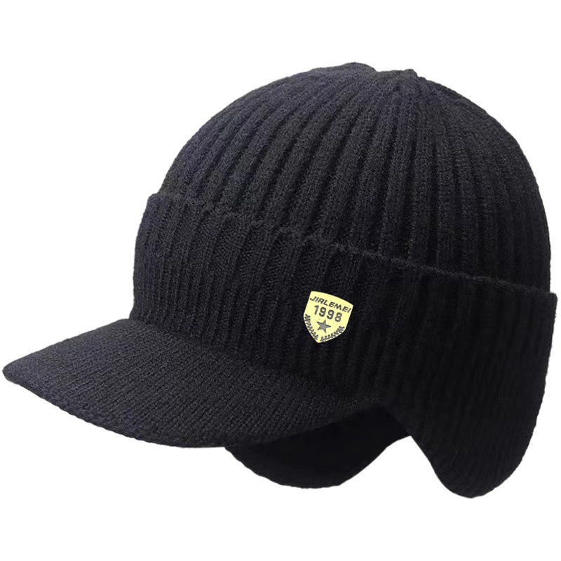 Winter Hat Men's Thickened Wool Hat European and American Autumn and Winter Outdoor Warm Ear Protection Knitted Hat Cross-Border