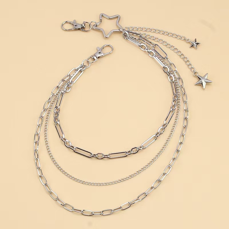 European and American cross-border jewelry personality punk trend metal five-pointed star pants chain hip-hop multi-layer star skirt decoration