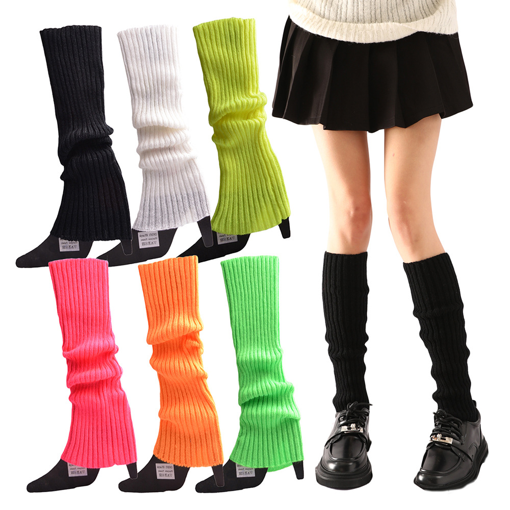 Autumn and Winter Color Fluorescent Color Wool Knitted Hosiery Set Women's Foot Warmer Halloween Dress Flait Machine Party Thick Leg Cover