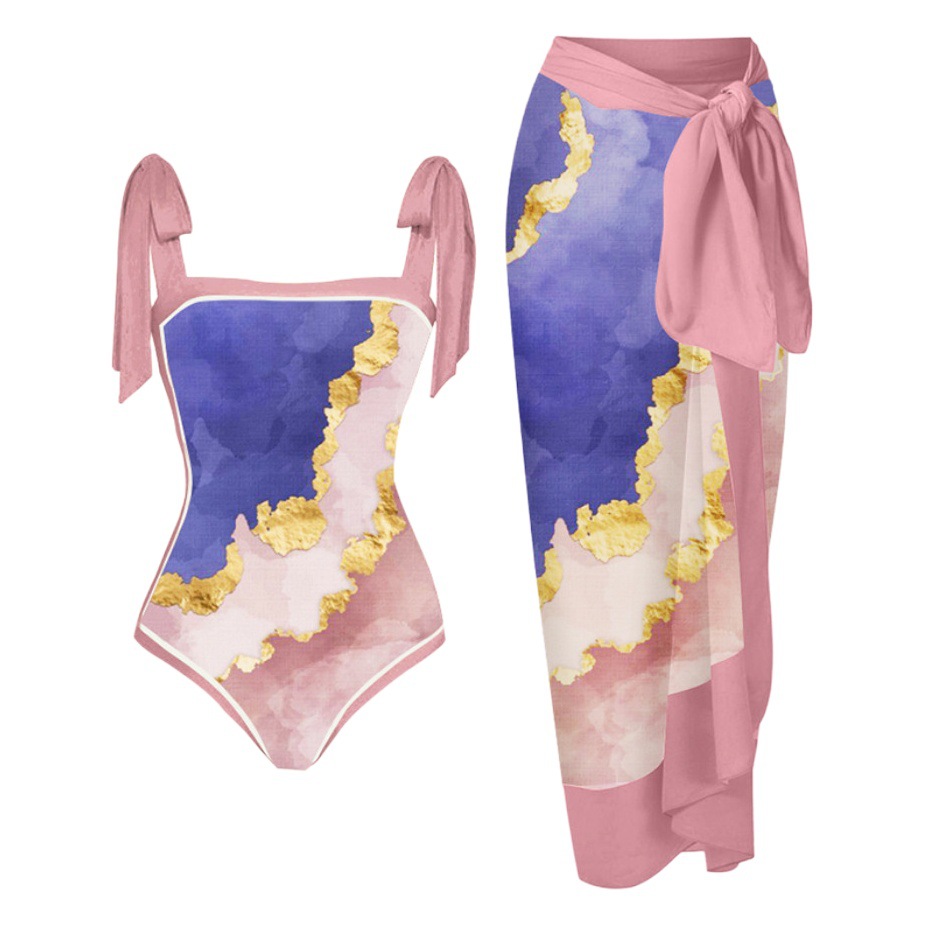 2025 European and American ins one-piece hot spring swimsuit cross-border independent station sunscreen dress French retro beach bikini