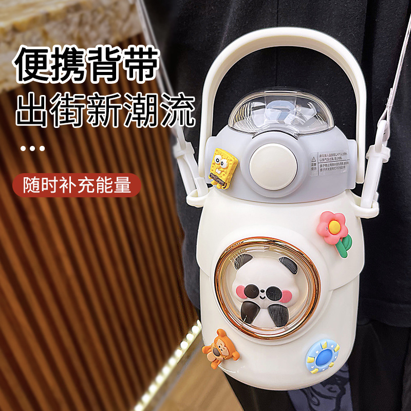 Picture of Large capacity cartoon children's thermos cup 316 stainless steel belly straw cup high color value portable student cup