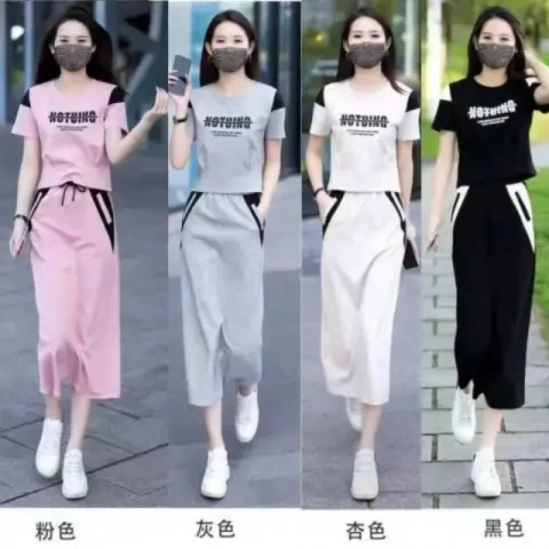 Casual suit 2025 Summer Western Style New Short-sleeved Fashionable T-shirt Skirt Two-piece Set Mid-length