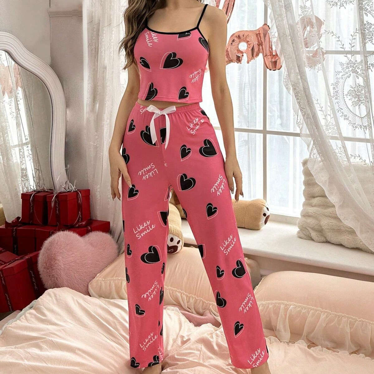 Picture of Foreign Trade New European and American Style Cross-border Women's Casual Home Clothes Sexy Sling Pajamas Sweet Love Pants suit