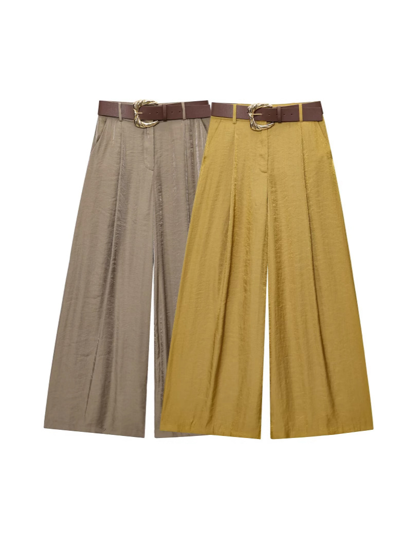Cross-Border European and American Women's Clothing 2025 New Summer Style, Comfortable and Casual, Versatile Matching Belt Draped Silk Satin Wide-Leg Pants