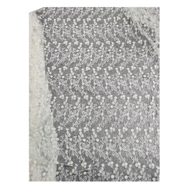 New encryption mesh cotton thread embroidery lace fabric leaf embroidery fabric soft Lolita clothing fabric